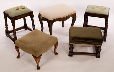 Lot 406 - A pair of oak stools with needlework seats,...