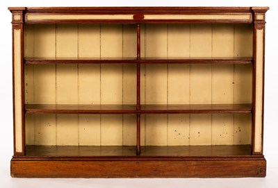 Lot 408 - A pine open bookcase of four fitted shelves,...