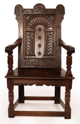 Lot 422 - A Charles I oak wainscot chair, probably West...