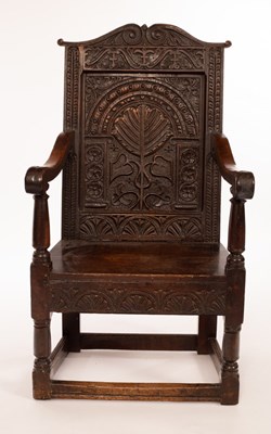 Lot 432 - A Charles I walnut and oak wainscot chair, the...