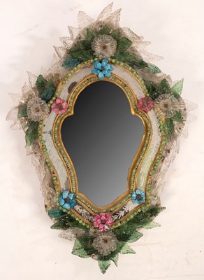 Lot 435 - A 19th Century Venetian glass wall mirror, the...