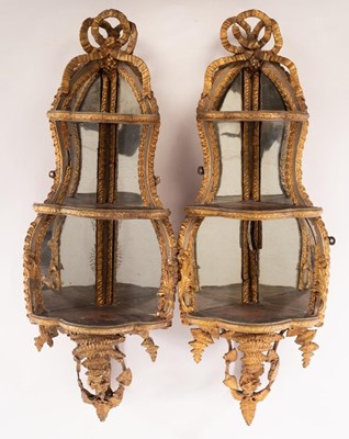 Lot 446 - A pair of French gesso corner shelves, mirror...