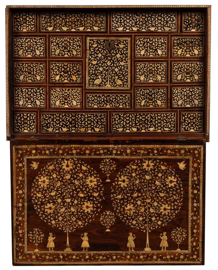 Lot 452 - A 17th Century Mughal ivory inlaid rosewood...