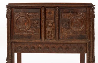 Lot 453 - A Franco-Flemish oak cabinet, 16th Century and...