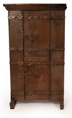 Lot 456 - A 17th Century Westphalian oak food cupboard,...