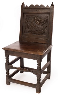 Lot 474 - A William & Mary oak chair with solid seat,...