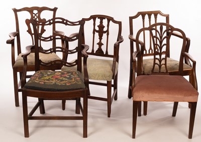 Lot 478 - Five 19th Century open armchairs, with pierced...