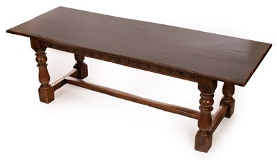 Lot 487 - An oak three-plank refectory table, the top...