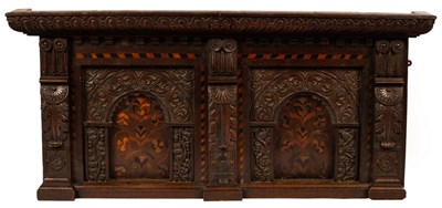 Lot 496 - A Charles II oak and inlaid twin panel...