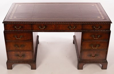 Lot 503 - A George III style mahogany pedestal desk with...