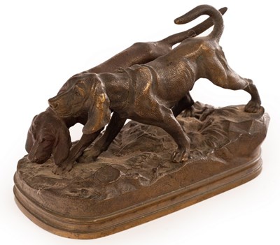 Lot 112 - Alfred Dubucand (1828-1894)/Two Bloodhounds on...