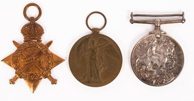 Lot 145 - A group of three World War I medals, 1914 Star...