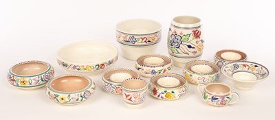 Lot 224 - Poole Pottery, five floral posy rings, 11.5cm...