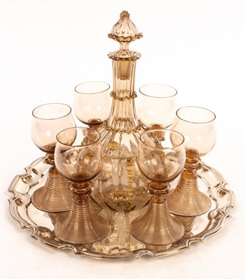 Lot 261 - A Venetian glass decanter and six glasses, the...