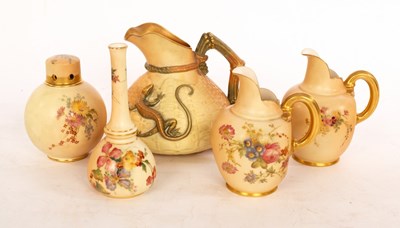 Lot 289 - A Royal Worcester blush ivory lizard jug,...