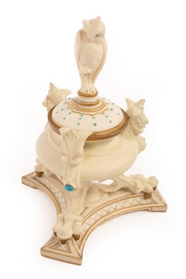 Lot 290 - A Royal Worcester biscuit porcelain inkwell...