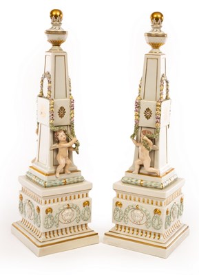 Lot 305 - A pair of Royal Copenhagen obelisks, each of...