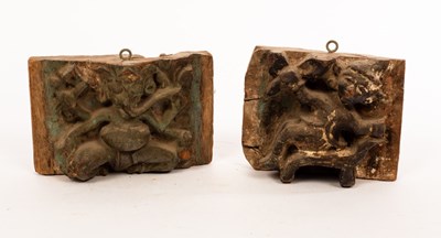 Lot 339 - Two early Indian carved wood frieze fragments,...