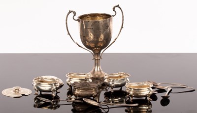 Lot 355 - Four silver salts, a silver mustard pot, a...