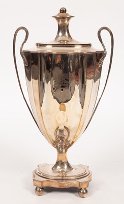 Lot 384 - A Sheffield plate tea urn of fluted oval...