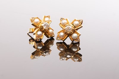 Lot 396 - A pair of Victorian diamond and pearl ear...