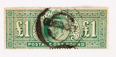 Lot 490 - GB: KEVII high value, £1 dull blue-green, used,...