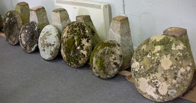 Lot 502 - Six staddle stones with tapered bases, the...