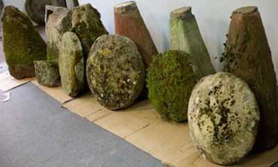 Lot 503 - Six staddle stones with tapered bases, the...