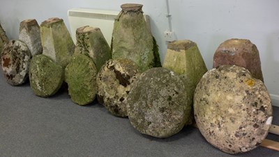 Lot 504 - Six staddle stones with tapered bases, the...