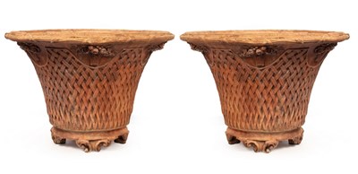 Lot 509 - A pair of large terracotta vases with lattice...