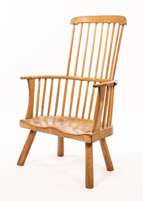 Lot 540 - A rustic stick back chair with a solid elm...