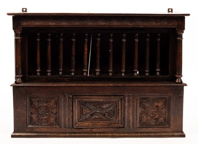 Lot 545 - An oak dole cupboard, with spindle turned...