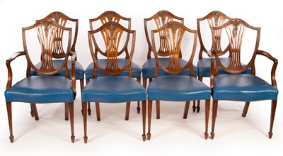 Lot 549 - Eight mahogany shield back dining chairs with...