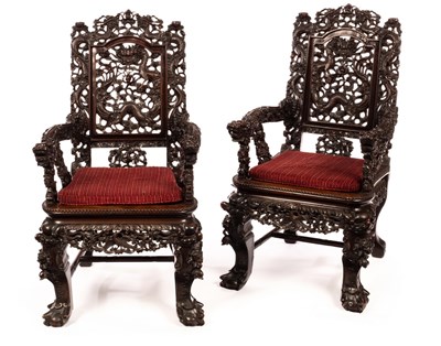 Lot 551 - A pair of 19th Century Chinese hardwood...