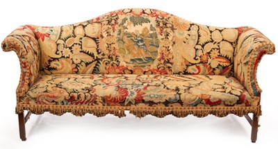 Lot 570 - A mid 18th Century saddleback sofa with scroll...