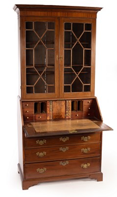 Lot 578 - A George III mahogany bureau bookcase, the...