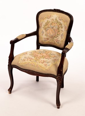 Lot 582 - A French style open armchair, with upholstered...