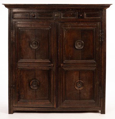 Lot 590 - An 18th Century oak cupboard with carved...