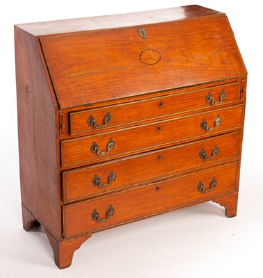 Lot 592 - A George III satinwood bureau, the fall above...