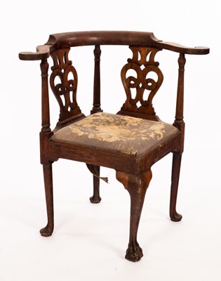 Lot 593 - A George II corner chair with pierced splats...