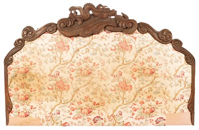 Lot 594 - A padded bed head with carved Chinese style...