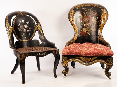 Lot 609 - Two Victorian papier-mâché chairs