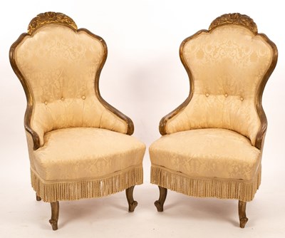 Lot 617 - A pair of Victorian gilt framed salon chairs,...