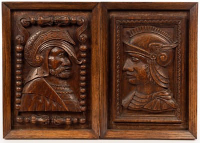 Lot 682 - A pair or Renaissance style carved portrait...