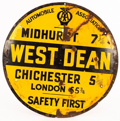 Lot 705 - An AA West Dean enamel road sign to include...