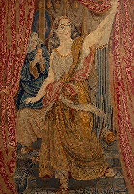 Lot 726 - A wool work picture depicting Judith, 95cm x 64cm