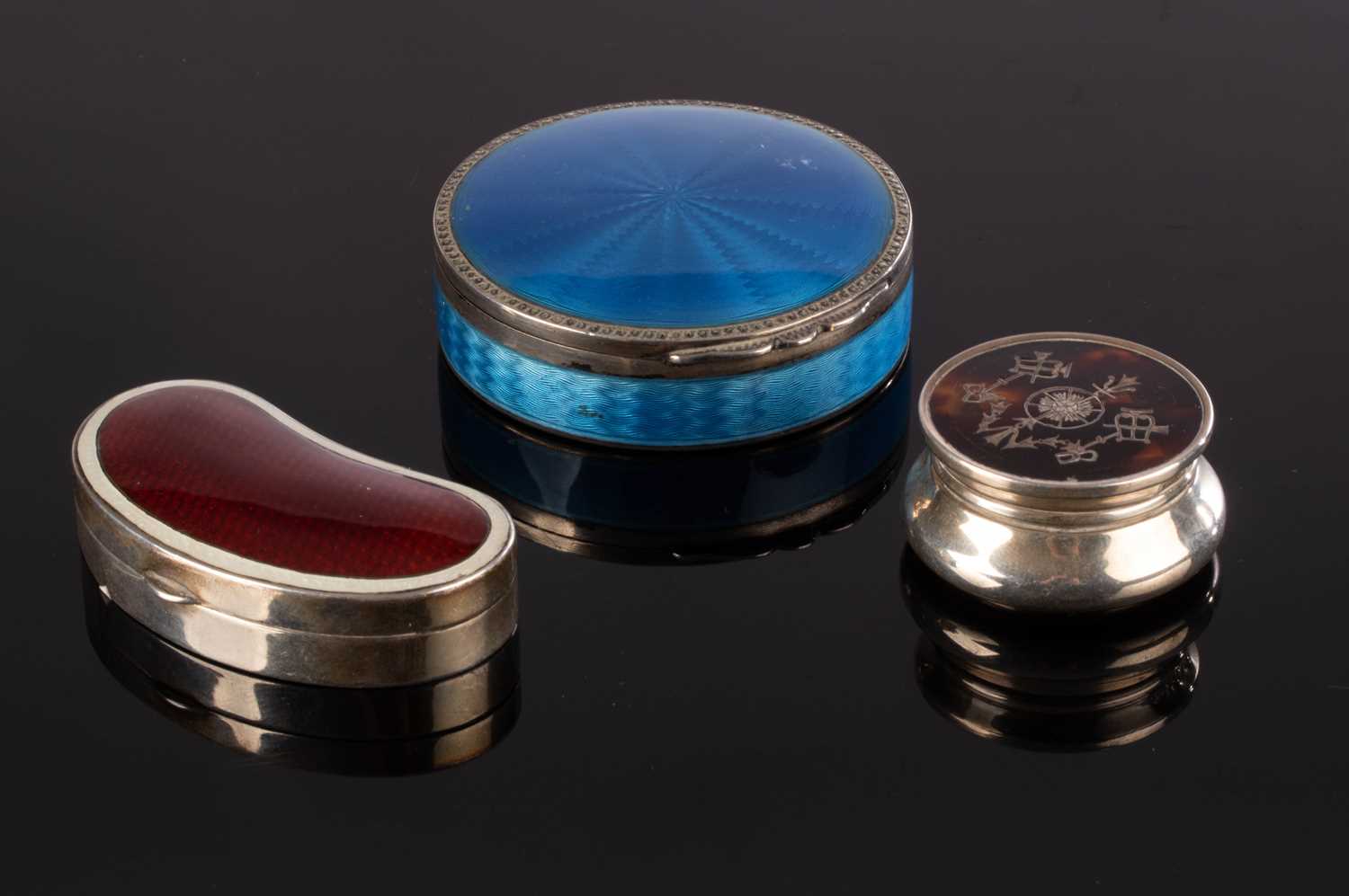 Lot 7 - A silver guilloché enamel powder compact with...