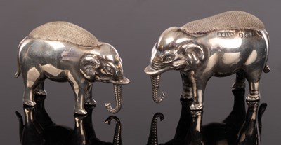 Lot 8 - Two silver elephant pin cushions, A L Lord,...