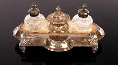 Lot 18 - A Victorian silver inkstand and pen tray,...