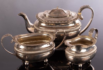 Lot 41 - A George IV three-piece silver tea service, WB,...